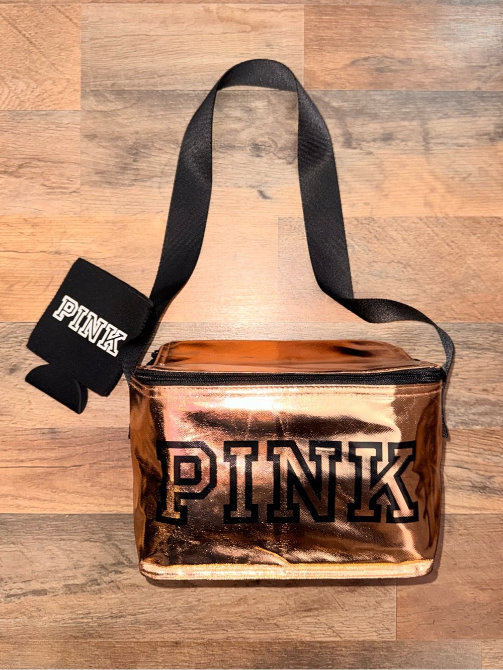 PINK Victoria's Secret Rose Gold Metallic Crossbody Cooler